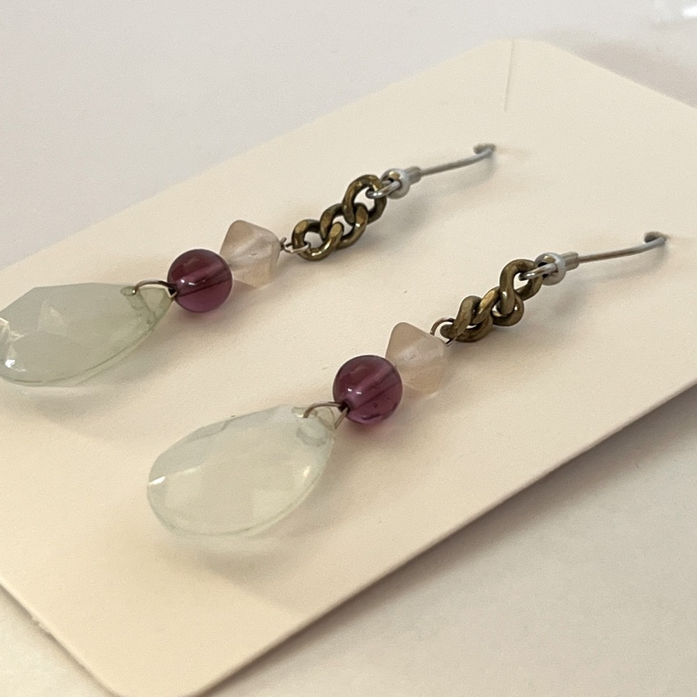 Cute, trendy handcrafted dangle earrings. Bead, wood, stone,crystals. S/G plated